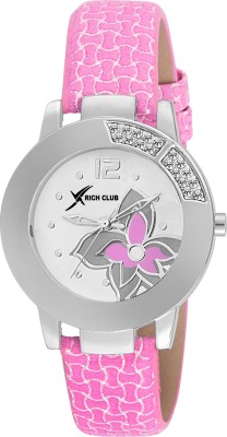 Rich Club RC-5007 Crystal Studded Pink Leather Strap Watch  - For Girls   Watches  (Rich Club)