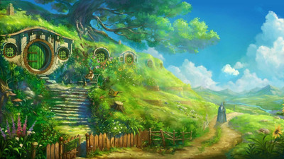 

Akhuratha Wall Poster Hobbits-The-Lord-of-the-Rings-Gandalf-Bilbo-Baggins-artwork-path-Bag-End-The-Shire Paper Print(12 inch X 18 inch, Rolled)