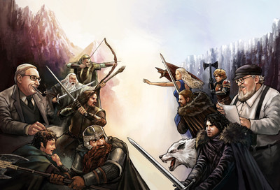 

Akhuratha Wall Poster Game-of-Thrones-The-Lord-of-the-Rings-George-R.-R.-Martin-J.-R.-R.-Tolkien-Jon-Snow-Gimli-Frodo-Baggins-Aragorn-Gandalf-Daenerys-Targaryen-Tyrion-Lannister-dragon-Legolas-fan-art-crossover-Ned-Stark Paper Print(12 inch X 18 inch, Rol