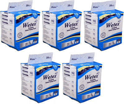 

Wetex PANT STYLE DIAPER PANT, SIZE LARGE, (10 Pcs. PACK), SET OF 5 PACKS, FOR WAIST SIZE 35"-51" INCHES - L(50 Pieces)