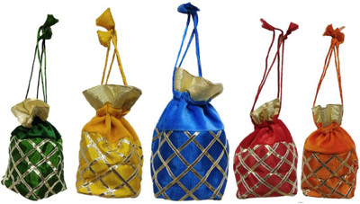 

Shreeji Decoration Combo Set Handmade Silk Potli Batwa Pouch Bag Gift For Women Potli(Multicolor)
