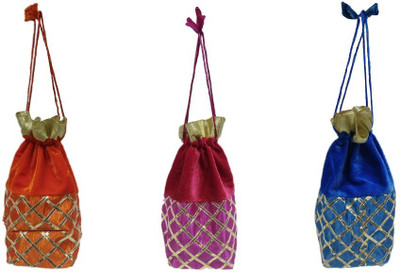 

Shreeji Decoration Combo Set Designer Handmade Silk Potli Batwa Pouch Bag Gift For Women Potli(Multicolor)
