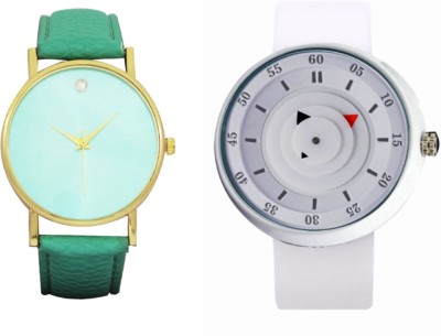 Talgo New Arrival Festive Season Special TGSDGRRBRWH Creative Turnplate Display white Wrist Watch And Single Diamond Green Watch (combo of 2) TGSDGRRBRWH Watch  - For Men & Women   Watches  (Talgo)