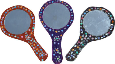 

Kuber Industries Handmade Mirror Round shape Beautifully Carved in Moti & Mirror work Set of 3 Pcs (22*12 Cm) Hand18