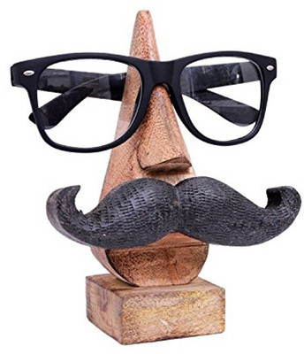 

WoodCart 1 Compartments Wooden H@ndmade Human Skin Color Nose With Black Ravana Long Mustache Specs Holder(Brown)