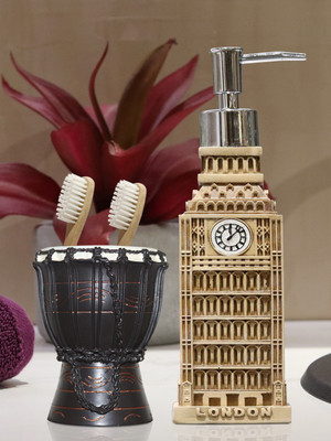 

Shresmo Shresmo Fusion Polyresin Soap or Lotion Dispenser with Toothbrush Holder, 2 Piece Bathroom Accessories, Gift Set Polyresin Bathroom Set(Pack of 2)