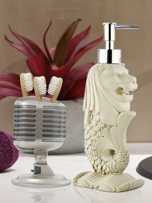 

Shresmo Shresmo Fusion Polyresin Soap or Lotion Dispenser with Toothbrush Holder, 2 Piece Bathroom Accessories, Gift Set Polyresin Bathroom Set(Pack of 2)