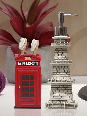

Shresmo Shresmo Fusion Polyresin Soap or Lotion Dispenser with Toothbrush Holder, 2 Piece Bathroom Accessories, Gift Set Polyresin Bathroom Set(Pack of 2)