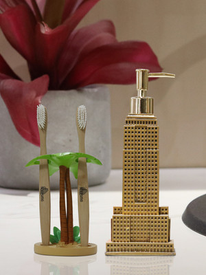 

Shresmo Shresmo Fusion Polyresin Soap or Lotion Dispenser with Toothbrush Holder, 2 Piece Bathroom Accessories, Gift Set Polyresin Bathroom Set(Pack of 2)
