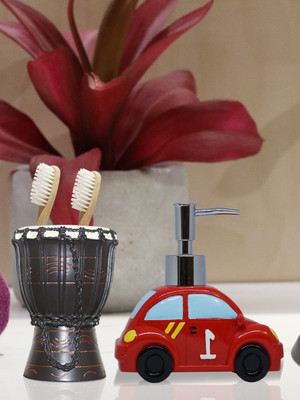 

Shresmo Shresmo Fusion Polyresin Soap or Lotion Dispenser with Toothbrush Holder, 2 Piece Bathroom Accessories, Gift Set Polyresin Bathroom Set(Pack of 2)