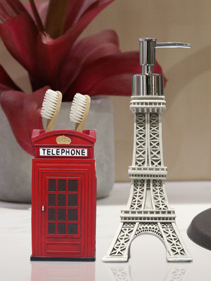

Shresmo Shresmo Fusion Polyresin Soap or Lotion Dispenser with Toothbrush Holder, 2 Piece Bathroom Accessories, Gift Set Polyresin Bathroom Set(Pack of 2)