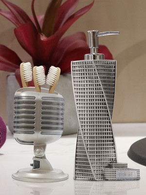 

Shresmo Shresmo Fusion Polyresin Soap or Lotion Dispenser with Toothbrush Holder, 2 Piece Bathroom Accessories, Gift Set Polyresin Bathroom Set(Pack of 2)