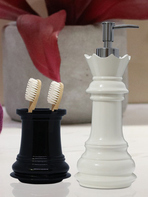 

Shresmo Shresmo Fusion Polyresin Soap or Lotion Dispenser with Toothbrush Holder, 2 Piece Bathroom Accessories, Gift Set Polyresin Bathroom Set(Pack of 2)