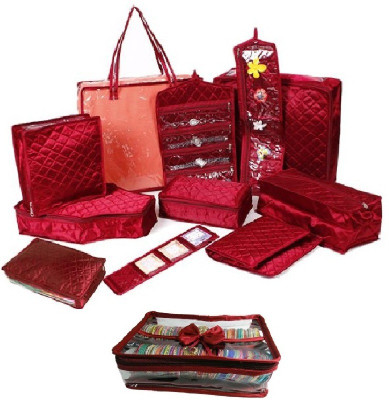 

Addyz Plain Combo of 11 Pieces Marriage Bridal Set & 1 Piece 2 Rods Satin Bangle Kit . Bracelet Bag(Maroon)