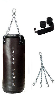 

FACTO POWER 8.0 Feet Long, SRF - STANDARD Material, BLACK Color, Unfilled with Chain & 9 Feet Long Black Color Hand Wraps Pair Boxing Kit