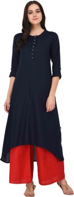 Pistaa Women Solid High Low Kurta(Dark Blue)