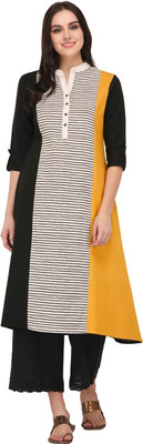 Pistaa Women Striped A-line Kurta(Black)