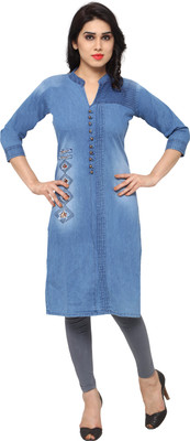 Kvsfab Women Colorblock Straight Kurta(Blue) Kvsfab Women Colorblock Straight Kurta(Blue)