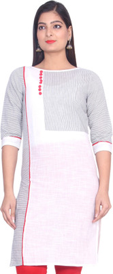 GMI Women Striped Straight Kurta(White)