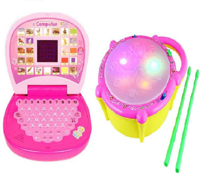 

New Pinch Combo of English Mini screen Laptop with Musical Flash Drum for kids(Multicolor)