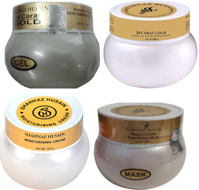 Shahnaz Husain Gold Plus Moisturising Cream + Beautifying Mask + Anti-Age Exfoliating Scrub + Skin Radiance Gel(780 g)