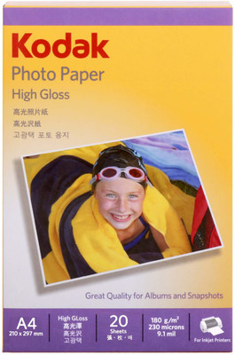 

Kodak 180 GSM High Gloss A4 (210 x 297mm) 80 Sheets Photo Paper For a Lifetime of MEMORIES Unruled A4 Inkjet Paper(Set of 4, White)