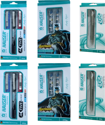 

HAUSER GERMANY ACTIVE GEL PEN SET ( BLUE, BLACK, RED, ) + GEL & BALL PEN SET + AXIS DESIGNER BALL PEN Gel Pen(Pack of 6)
