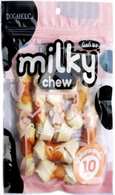 

dogaholic Milky Chew Chicken Knotted Bone style 1 pack Chicken, Milk Dog Chew(150 g, Pack of 10)
