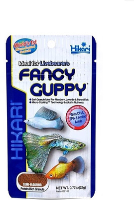 

Hikari Fancy Guppy 22g | SEMI-Floating A Soft Granule Ideal For All Sizes of Small-Mouthed Fish | Micro-Coating Technology Locks in Nutrients | 22 g Dry Fish Food