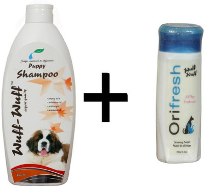

Wuff Wuff Orifresh Powder Combo Allergy Relief, Anti-dandruff, Anti-fungal, Anti-itching, Anti-microbial, Anti-parasitic, Conditioning, Flea and Tick, Hypoallergenic, Whitening and Color Enhancing Puppy Dog Shampoo(500 ml)