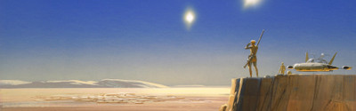 

Aabhaas Wall Poster Star-Wars-Tatooine-desert-artwork-dual-monitors-multiple-display-concept-art Paper Print(12 inch X 18 inch, Rolled)