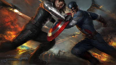 

Aabhaas Wall Poster -movies-Captain-America-The-Winter-Soldier-Captain-America-concept-art-Bucky-Barnes-fighting Paper Print(12 inch X 18 inch, Rolled)