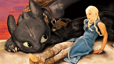 

Aabhaas Wall Poster-Daenerys-Targaryen-Game-of-Thrones-How-to-Train-Your-Dragon-fan-art-Toothless Paper Print(12 inch X 18 inch, Rolled)