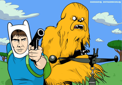 

Akhuratha Wall Poster /-Han-Solo-Chewbacca-Finn-the-Human-Jake-the-Dog-Adventure-Time-Star-Wars-crossover Paper Print(12 inch X 18 inch, Rolled)