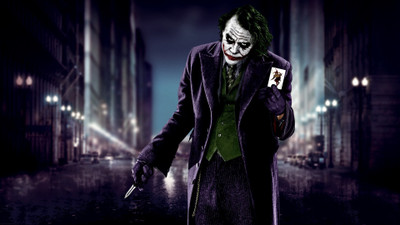 

Aabhaas Wall Poster Joker-Batman-The-Dark-Knight-Heath-Ledger-movies-knife-city-blurred-cards-MessenjahMatt Paper Print(12 inch X 18 inch, Rolled)