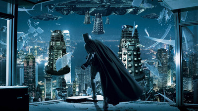 

Aabhaas Wall Poster-The-Dark-Knight-Rises-Doctor-Who-Daleks-crossover Paper Print(12 inch X 18 inch, Rolled)