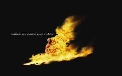 

Akhuratha -fire-happy-monk-quotes Wall Poster Paper Print(12 inch X 18 inch, Rolled)