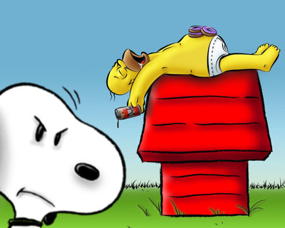 

TV Show The Simpsons Homer Simpson Snoopy HD Wall Poster Paper Print(12 inch X 18 inch, Rolled)