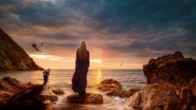 

Aabhaas TV Show Game Of Thrones Woman Dragon Seashore Cloud Sunset HD Wall Poster Paper Print(12 inch X 18 inch, Rolled)