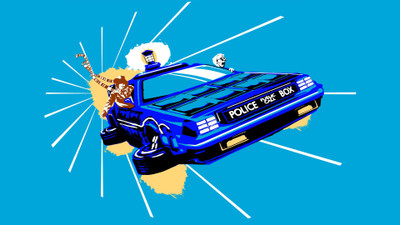 

Akhuratha Wall Poster Doctor-Who-Back-to-the-Future-TARDIS-DeLorean-artwork-TV-The-Doctor-crossover-time-travel-Tom-Baker Paper Print(12 inch X 18 inch, Rolled)