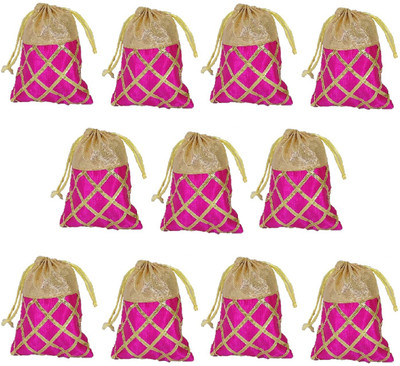 

Addyz Pack of 11 Pieces Small Eco Potli Bags Ethnic Stylish Clutch Batwa potli bags Shagun Gift Pouch Potli(Gold)