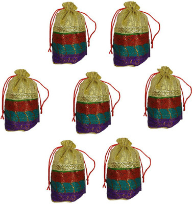 

Addyz Pack of 7 Pieces Small Round Potli Bags Ethnic Stylish Clutch Batwa potli bags Shagun Gift Pouch Potli(Gold)