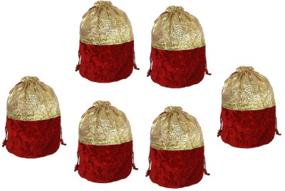 

Addyz Pack of 6 Pieces Big Round Potli Bags Ethnic Velvet Stylish Clutch Batwa potli bags Shagun Gift Pouch Potli(Gold)