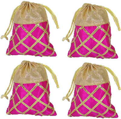 

Addyz Pack of 4 Pieces Small Eco Potli Bags Ethnic Stylish Clutch Batwa potli bags Shagun Gift Pouch Potli(Gold)