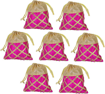 

Addyz Pack of 7 Pieces Small Eco Potli Bags Ethnic Stylish Clutch Batwa potli bags Shagun Gift Pouch Potli(Gold)