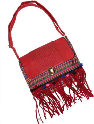 

Tribal Zone Girls Evening/Party Red PU, Canvas Sling Bag
