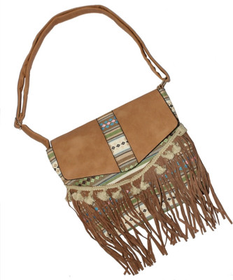 

Tribal Zone Girls Evening/Party Khaki PU, Canvas Sling Bag