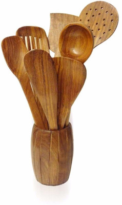 

Onlineshoppee Kitchen Set of 8 Including Barrel Shaped Stand Wooden Ladle(Brown, Pack of 8)