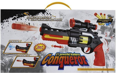 

Akshat Conqueror 3 in 1 Powerful Featured Kids (Soft + crystal + Music ) Bullet Toy Gun(Multicolor)