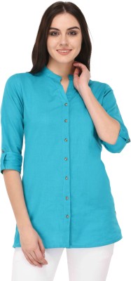 Pistaa Casual 3/4 Sleeve Solid Women Light Blue Top